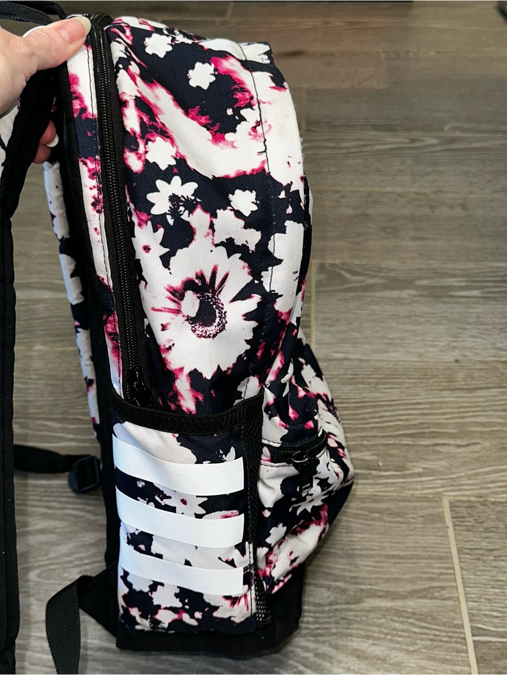 adidas Originals Trefoil Logo 2.0 Pocket Backpack Pink Floral Legend School Bag - Picture 10 of 14